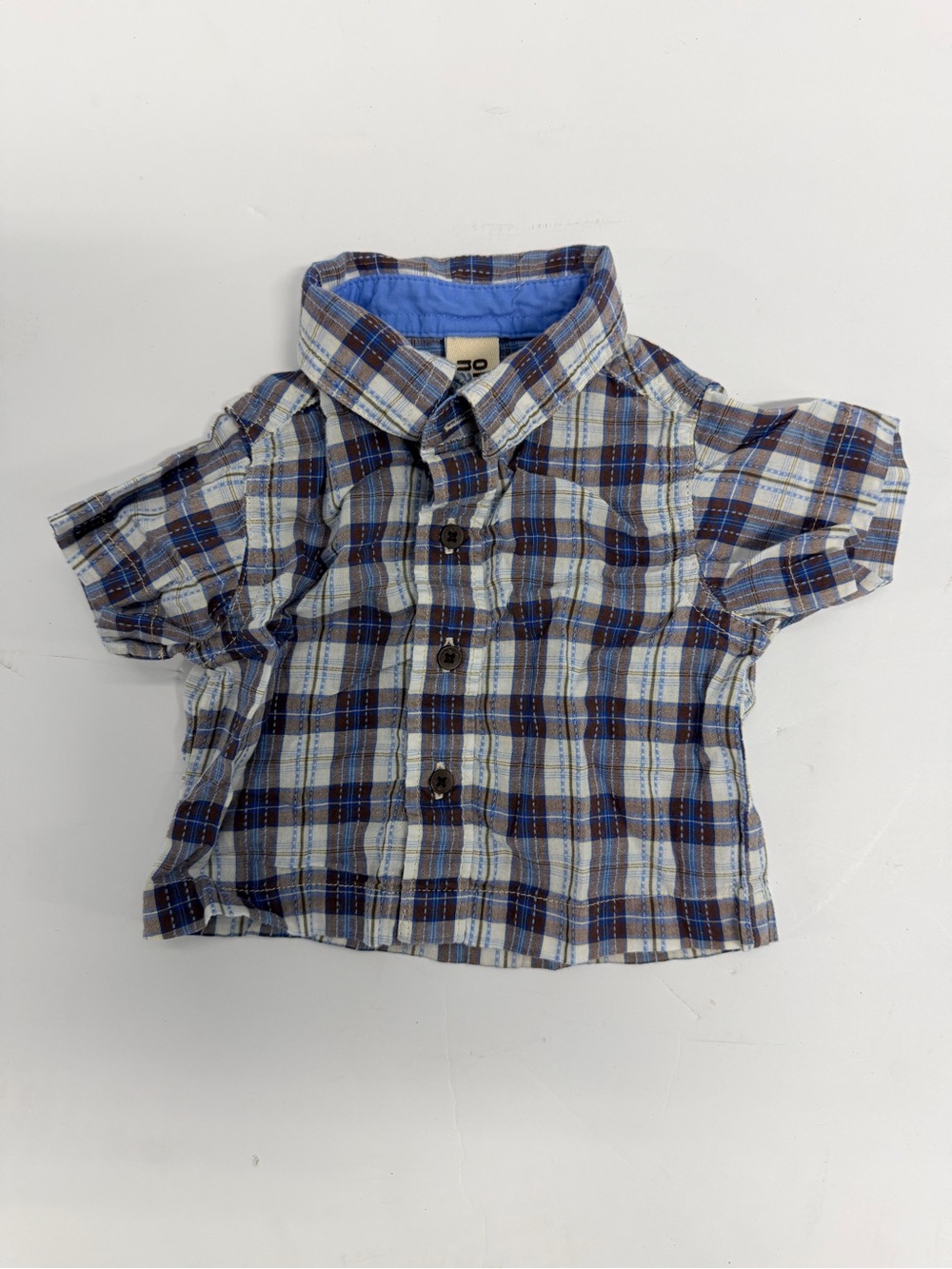 Old Navy Blue & Brown Plaid Short-Sleeve Button-Down